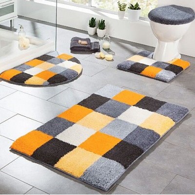 100% micropolyester abstract art colorful jacquard Bathroom 5 piece set Tufted Anti-slipping latex back floor bathroom mat rug